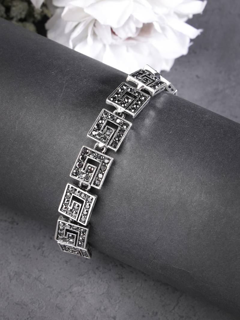Women american diamond rhodium-plated link bracelet