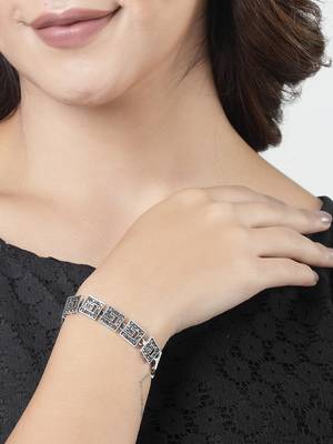 Women american diamond rhodium-plated link bracelet 3