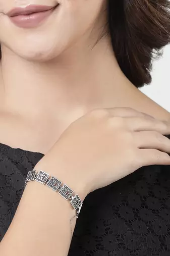 Women american diamond rhodium-plated link bracelet