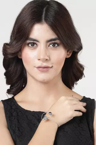 Women oxidised rhodium-plated evil eye kada bracelet