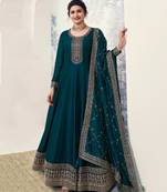 Prachi Desai Beautiful Teal Blue Georgette Silk Anarkali Suit