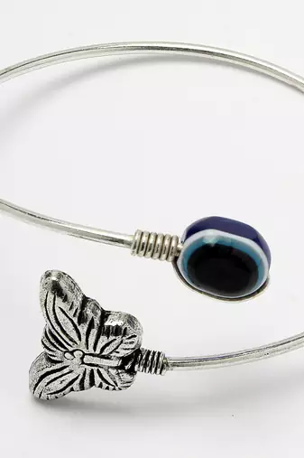 Women oxidised rhodium-plated evil eye kada bracelet