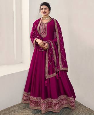 Prachi Desai Beautiful Magenta Georgette Silk Anarkali Suit 1