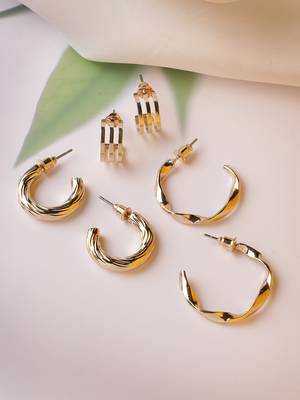 Women set of 3 gold-plated circular half hoop earrings 1