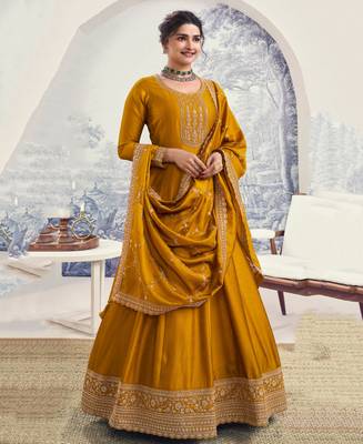 Prachi Desai Beautiful Yellow Georgette Silk Anarkali Suit 1