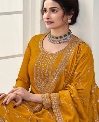 Prachi Desai Beautiful Yellow Georgette Silk Anarkali Suit 2