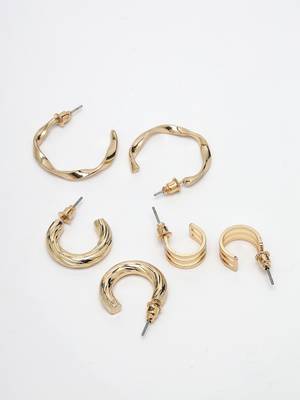 Women set of 3 gold-plated circular half hoop earrings 4