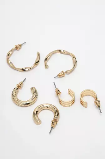 Women set of 3 gold-plated circular half hoop earrings
