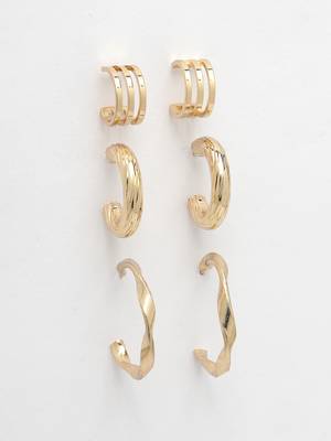 Women set of 3 gold-plated circular half hoop earrings 5