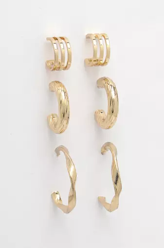 Women set of 3 gold-plated circular half hoop earrings