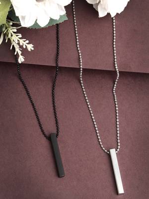 Men set of 2 rhodium plated bar pendent 1