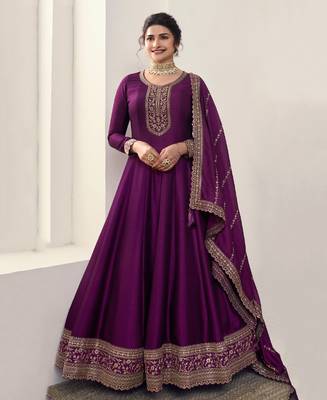 Prachi Desai Beautiful Purple Georgette Silk Anarkali Suit 1
