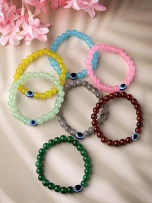 Unisex set of 7 crystals beaded evil eye elasticated bracelet 1