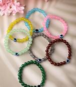 Unisex set of 7 crystals beaded evil eye elasticated bracelet