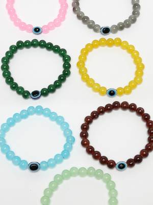 Unisex set of 7 crystals beaded evil eye elasticated bracelet 2