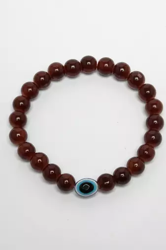 Unisex set of 7 crystals beaded evil eye elasticated bracelet