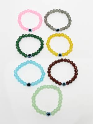 Unisex set of 7 crystals beaded evil eye elasticated bracelet 4