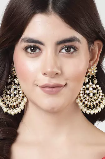 Women artificial stones studded jhumka earrings