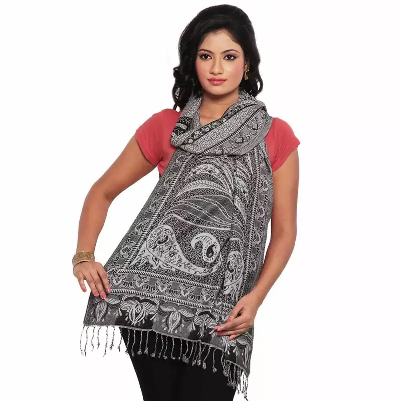 Black N White Pure Kashmiri Reversible Silk Stole Diwali Gift 183