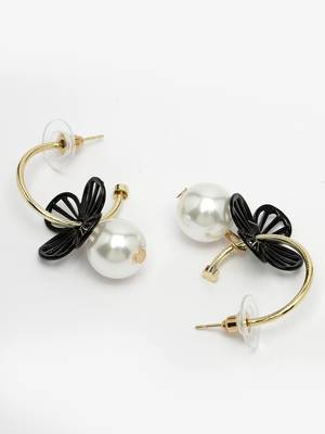 Women rhodium-plated pearl beaded drop earrings 5
