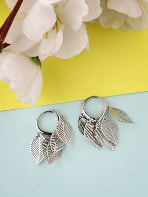 Women rhodium plated leaf shaped drop earrings 1