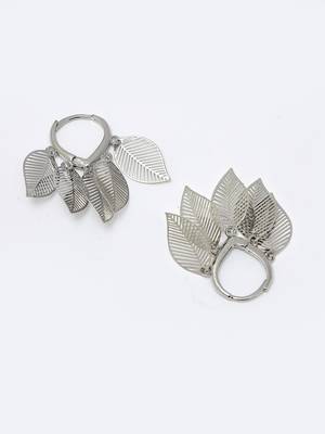 Women rhodium plated leaf shaped drop earrings 4