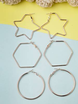 Women set of 3 gold-plated geometric hoop earrings 1