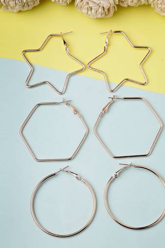 Women set of 3 gold-plated geometric hoop earrings
