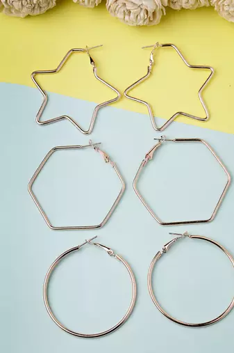 Women set of 3 gold-plated geometric hoop earrings