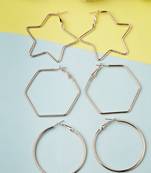 Women set of 3 gold-plated geometric hoop earrings