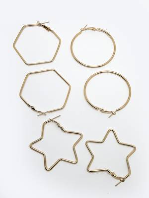 Women set of 3 gold-plated geometric hoop earrings 3