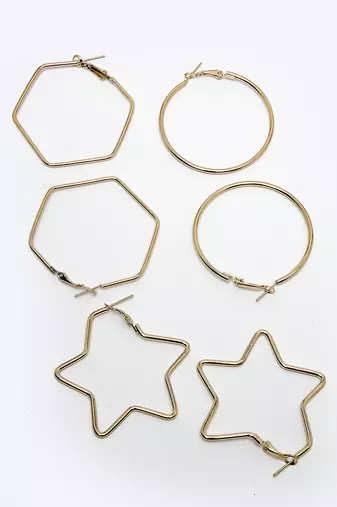 Women set of 3 gold-plated geometric hoop earrings