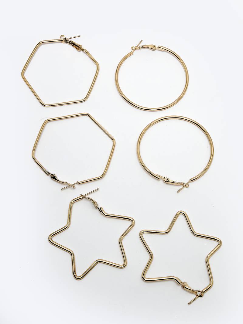 Women set of 3 gold-plated geometric hoop earrings