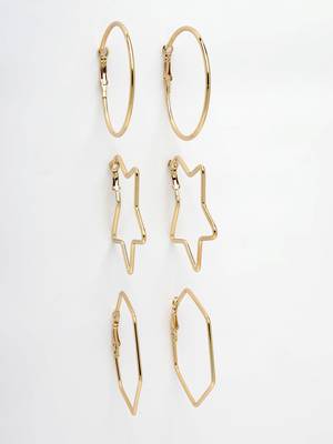 Women set of 3 gold-plated geometric hoop earrings 4