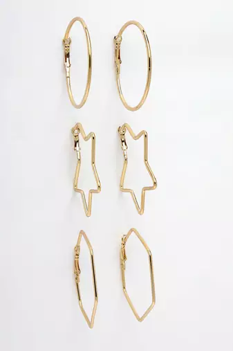 Women set of 3 gold-plated geometric hoop earrings