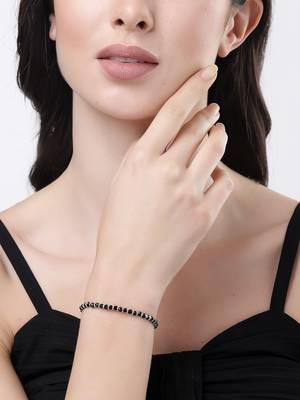 Women silver-toned  black brass rhodium-plated link bracelet 2