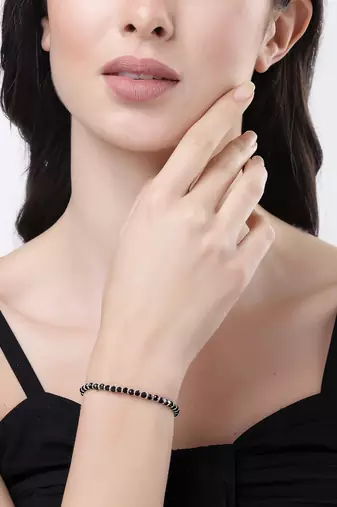 Women silver-toned  black brass rhodium-plated link bracelet