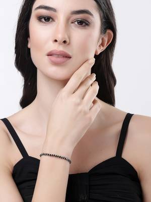 Women silver-toned  black brass rhodium-plated link bracelet 3