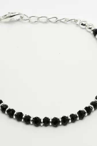 Women silver-toned  black brass rhodium-plated link bracelet
