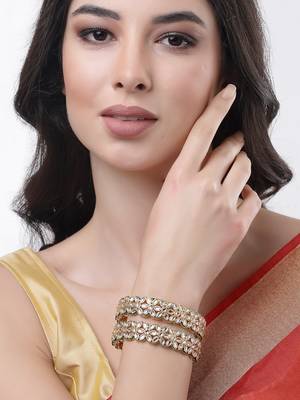 Women set of 2 gold plated kundan studded bangles 2