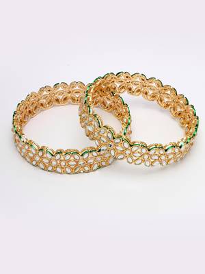 Women set of 2 gold plated kundan studded bangles 4