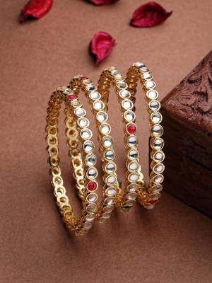 Women set of 4 gold plated kundan studded bangles 1