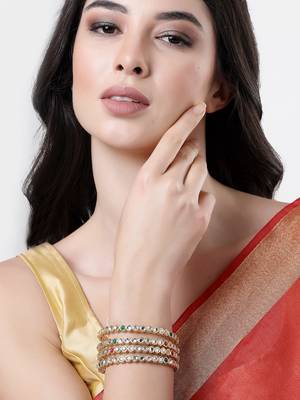 Women set of 4 gold plated kundan studded bangles 2