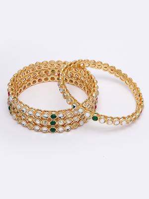 Women set of 4 gold plated kundan studded bangles 4