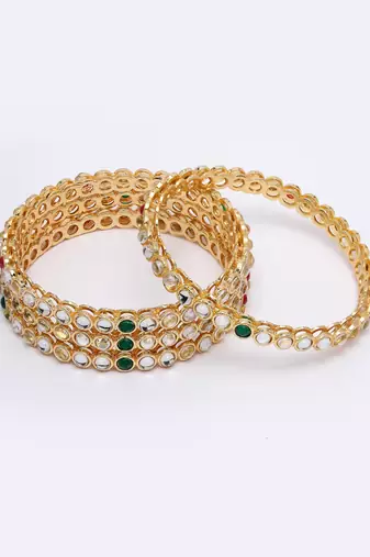 Women set of 4 gold plated kundan studded bangles