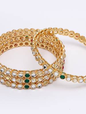 Women set of 4 gold plated kundan studded bangles 5