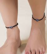 Women set of 2 evil eye adjustable black anklets