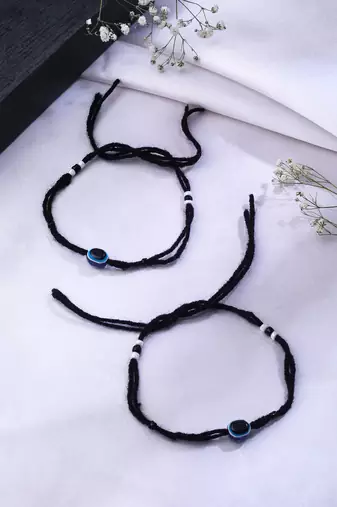 Women set of 2 evil eye adjustable black anklets