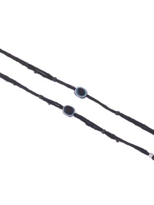 Women set of 2 evil eye adjustable black anklets 5