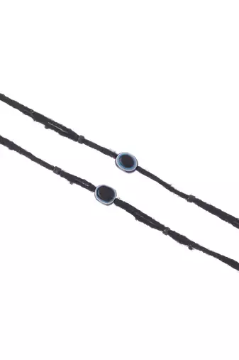 Women set of 2 evil eye adjustable black anklets
